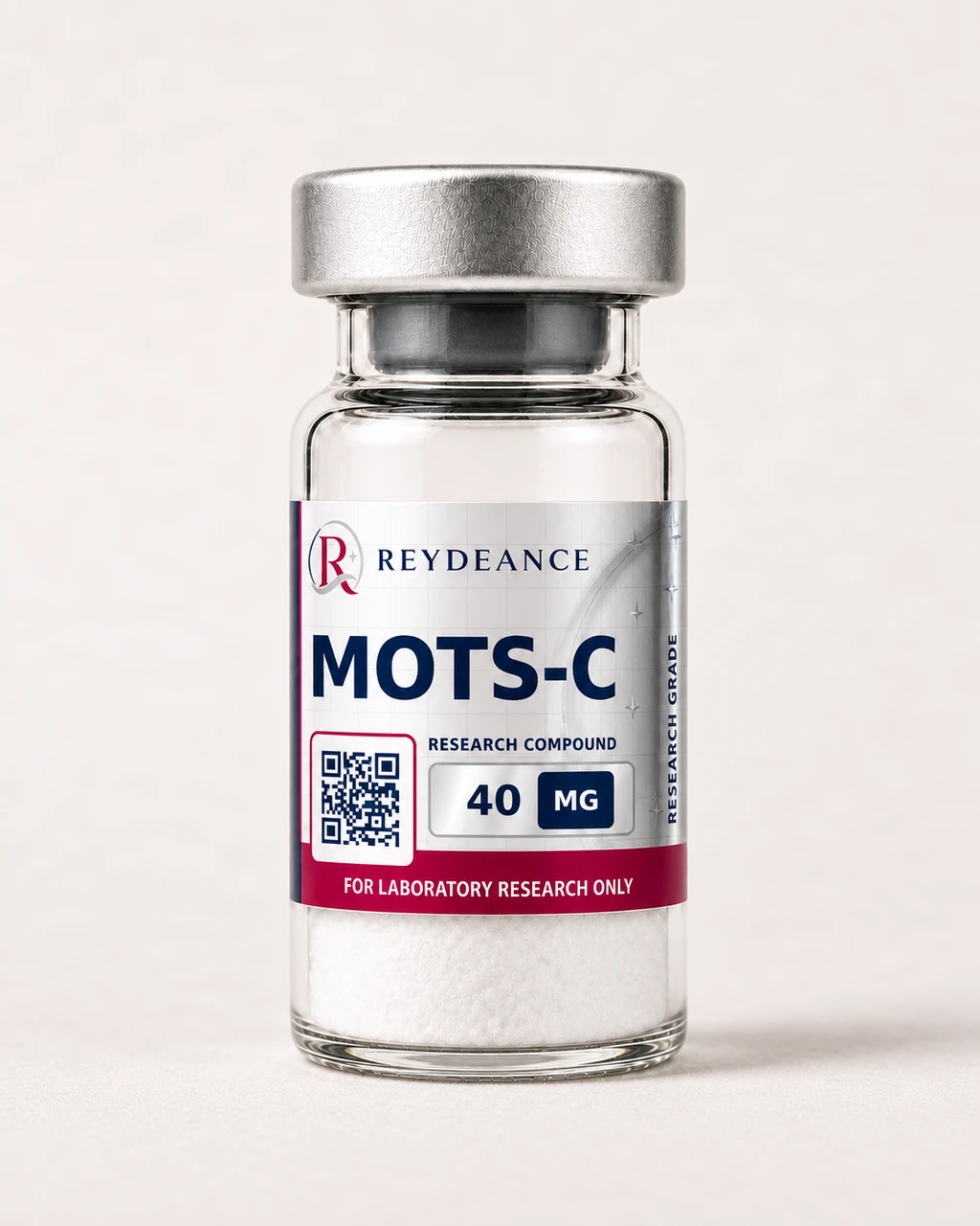 MOTS-C 40mg — labelled lyophilised vial, product photograph
