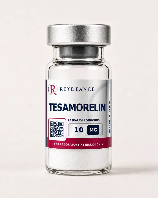 Tesamorelin 10mg — labelled lyophilised vial, product photograph